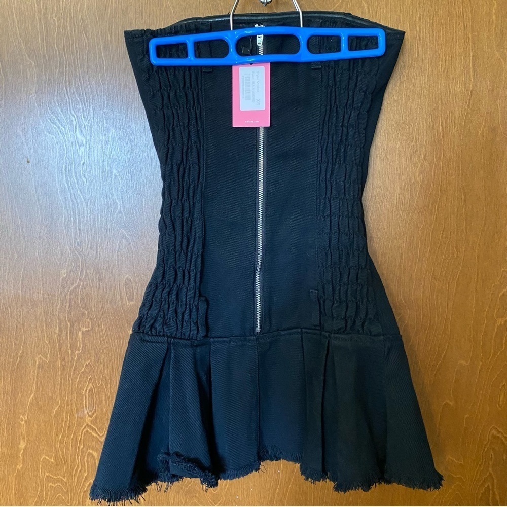 Edikted strapless black denim dress- missing belts XS - Picture 2 of 7